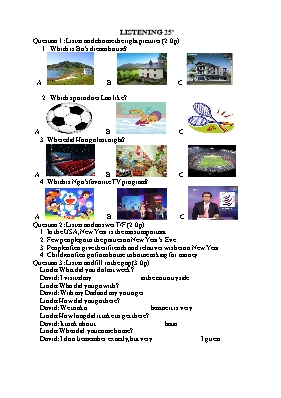 Đề kiểm tra nghe môn Tiếng Anh 6